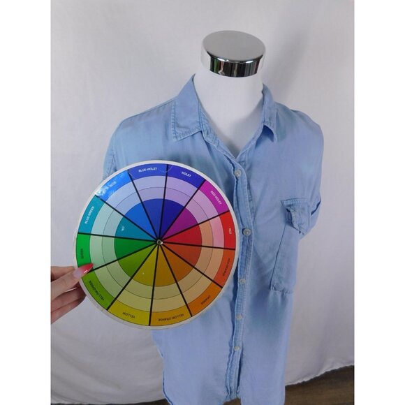 Thread Supply Shirt Womens Small Light Blue Tencel Button Front Short Sleeve - Picture 8 of 12